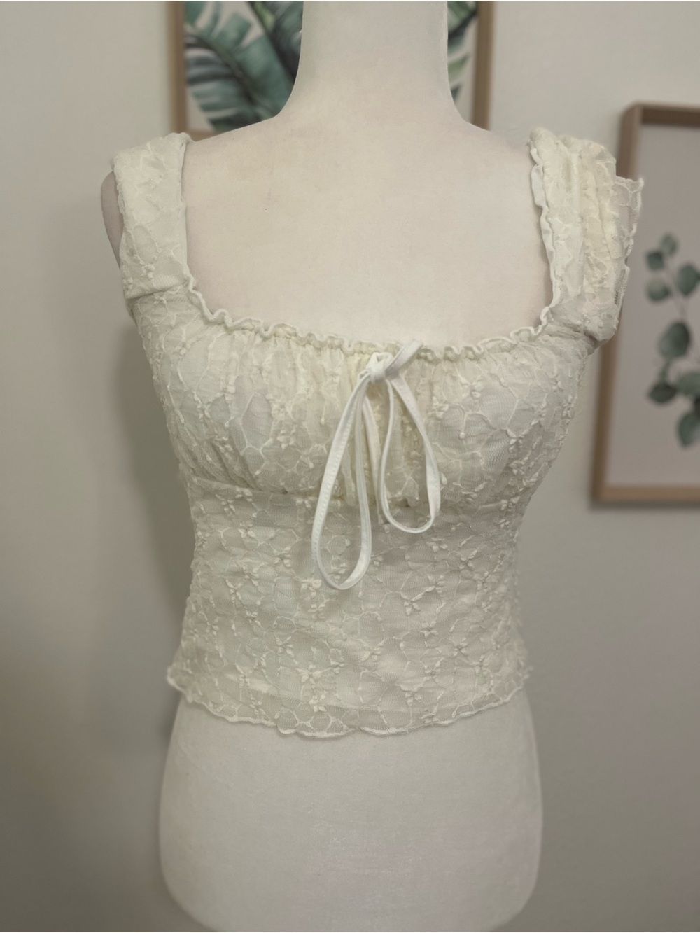 Fashionable Lace Patchwork White Square Neck Top